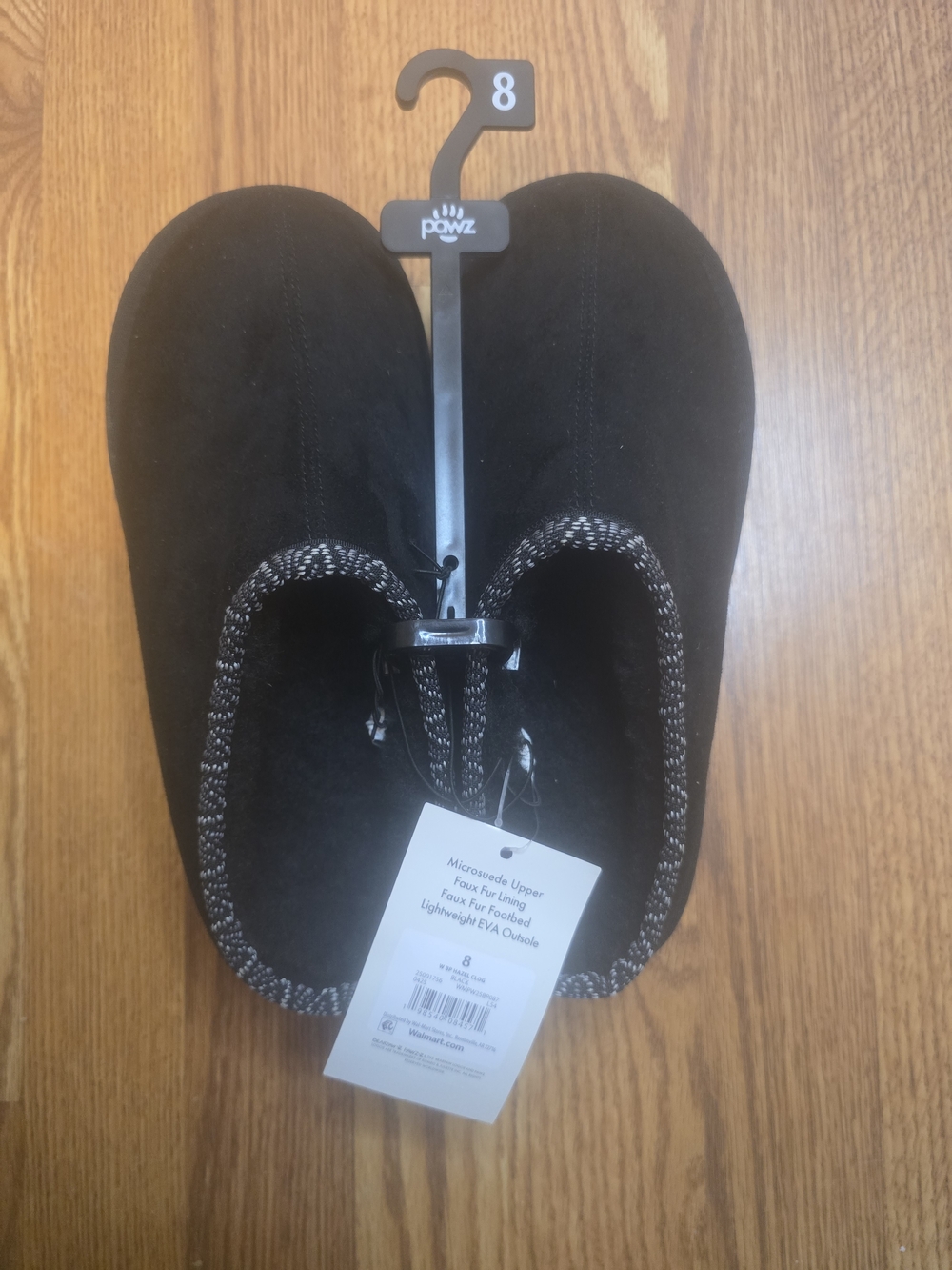 NEW PAWZ Black Microsuede Slippers Faux Fur Lined Womens 8 Cozy